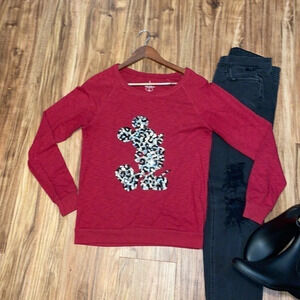 Disney parks womens shirt Medium top Mickey long sleeve WDW red sequin cheetah
